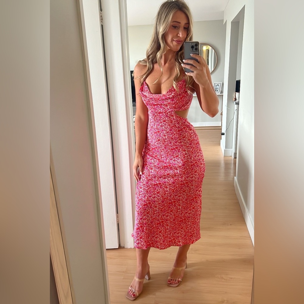 Satin cutout midi dress